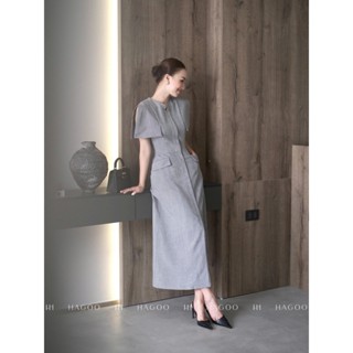 Váy nữ cổ V dáng dài ôm eo xòe A nhẹ HAGOO phong cách công sở thanh lịch [V673]