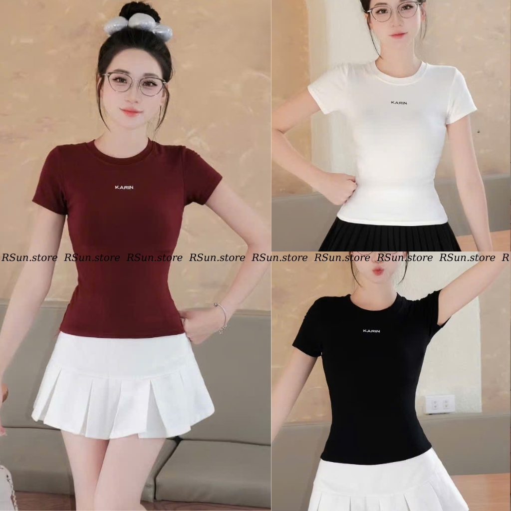 Áo thun cộc tay nữ mịn mát thêu chữ bigsize RSun, Áo phông cổ tròn basic ôm body 443