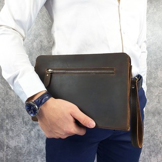   Da thật  Clutch cầm tay kết hợp đeo chéo nam da bò thật CL145VB  Đen Nubuck  Nâu sáp  - 100% da bò thật BH 3 năm 