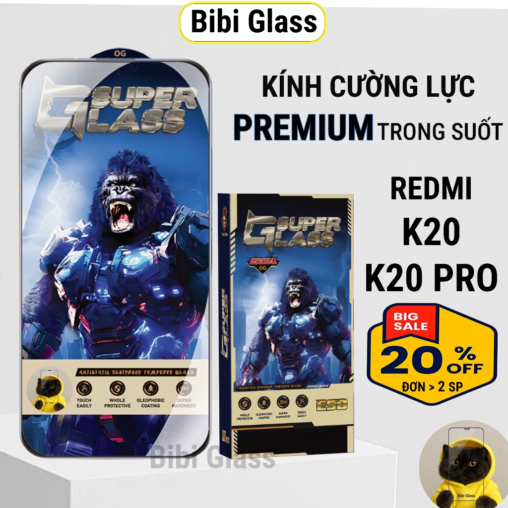 Kính cường lực Redmi K20, K20 Pro premium full màn trong suốt dán bảo vệ màn hình đt bibi