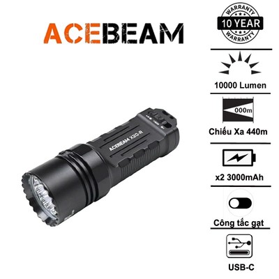 Đèn pin ACEBEAM X20-R sáng 10000 lm chiếu xa 645m 2 pin 18650 công tắc gạt chuyển chế độ nhanh