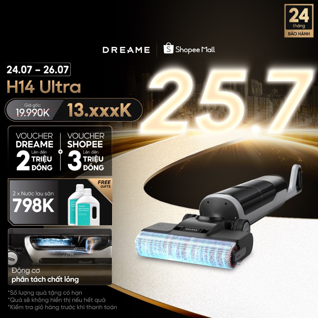 Máy lau sàn hút bụi cầm tay không dây thông minh Dreame H14 Ultra- Bản quốc tế - Bảo hành 24 tháng