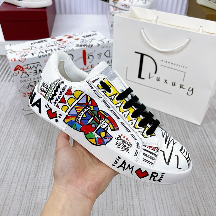 Giày Thể Thao DC- Trắng Hoạ Tiết Chữ Nhiều Màu Nổi Bật - Giày Nam Nữ Full Box Cao Cấp Loại 1