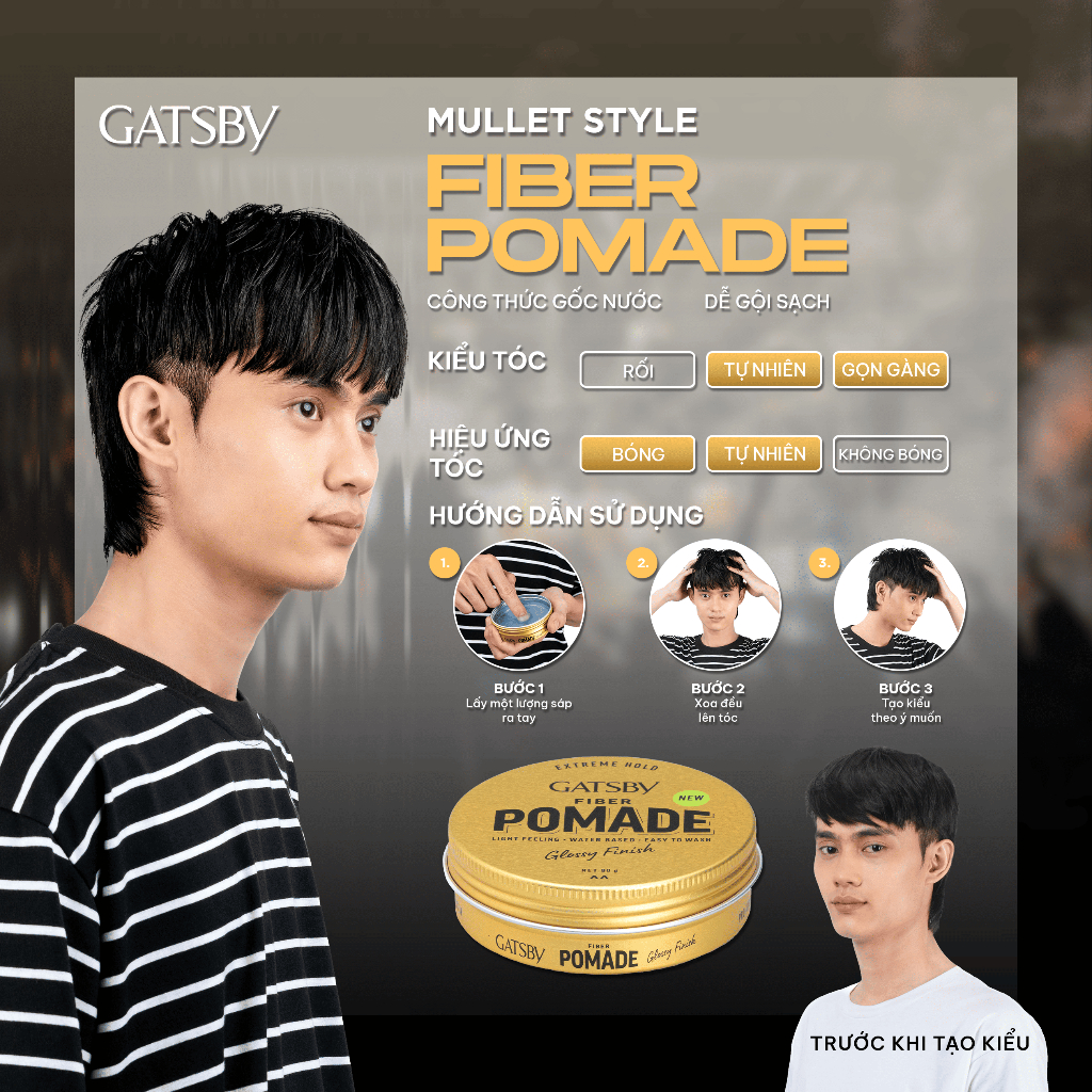 Sáp vuốt tóc GATSBY Fiber, pomade 80g, giữ nếp và tạo kiểu tự nhiên