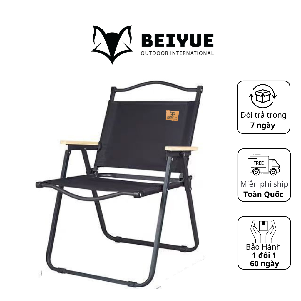Ghế Gấp BEIYUE Khung Đen Vải Đen – Bền Đẹp, Gọn Nhẹ – Dã Ngoại, Cafe, Ban Công – Bảo Hành 60 Ngày