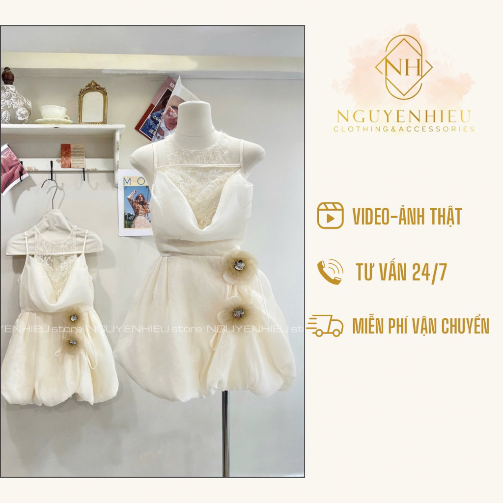 [Ảnh thật] [Hàng sẵn] Váy tơ bồng mix ren sang chảnh
