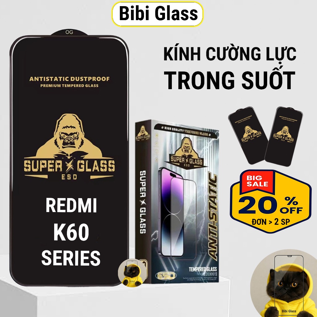 Cường lực Redmi K60, K60 Ultra, K60 Pro 5G trong suốt full màn kính dán bảo vệ màn hình Redmi bibi g