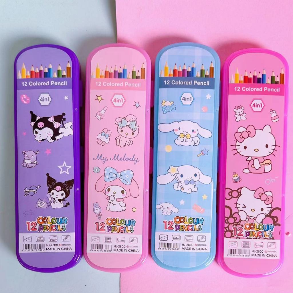 10 Bút chì kèm thước kẻ có hộp nhựa in hình cute
