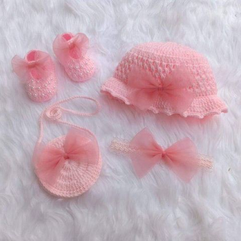 Combo đồ len hồng nơ voan cho công chúa yêu - Dương liễu handmade