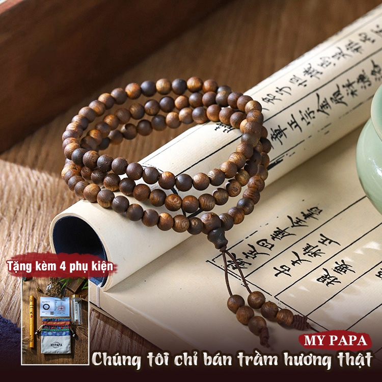 Chuỗi Vòng Tràng Hạt Trầm Bạch Kỳ Nam Dạng Khối Kết Tinh Trung Quốc MYPAPA - 108 Hạt - CX10 & CX11