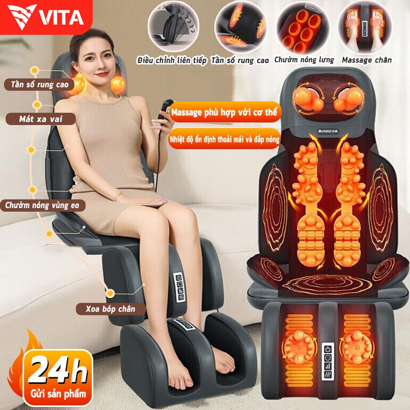VITA Ghế massage cao cấp toàn thân, massage cổ, vai, lưng và eo, kết hợp liệu pháp túi khí rung với máy massage chân.