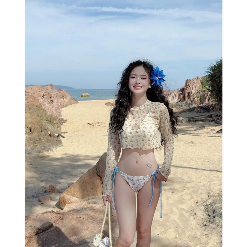 Set bikini đi biển 4 chi tiết Teddy áo lưới+chân váy thun lạnh sẵn đệm mút, đồ bơi nữ che khuyết điểm Mã F06 | BigBuy360 - bigbuy360.vn