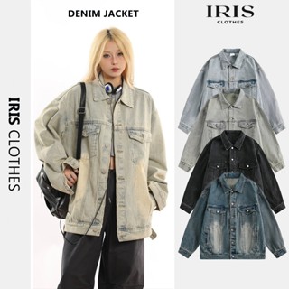  Áo Khoác Jean Nữ Đứng Form Dày Dặn Wash Màu Retro Cao Cấp Áo Bò Denim Nữ Form Rộng Hot Trend 