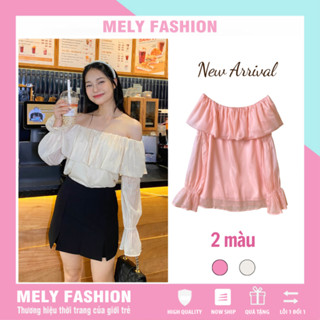Áo trễ vai bèo Mely Fashion tay dài bồng bo chun dáng Babydoll tiểu thư nữ tính chất voan tơ 2 lớp thấm hút mồ hôi ASM17