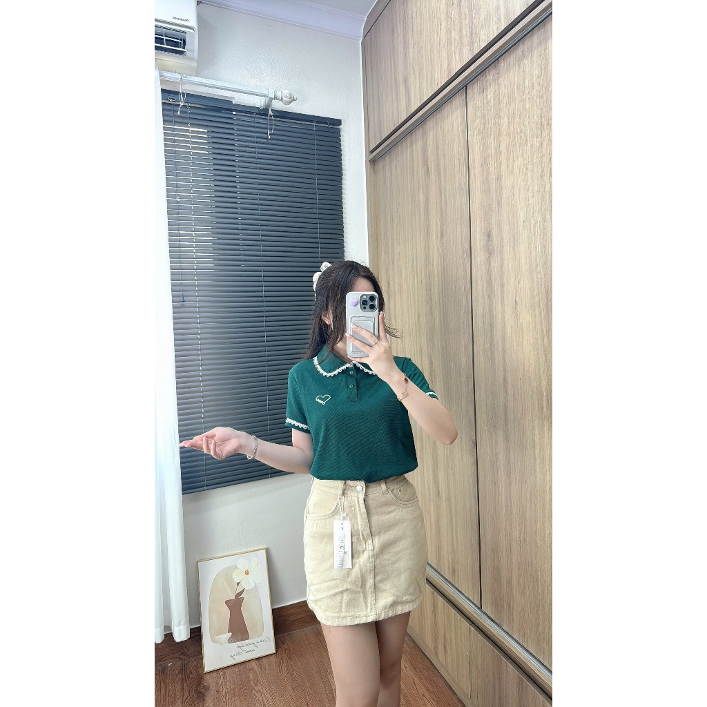 Combo 2  Áo  Polo nữ thiết kế viền cổ ren + tay áo, dáng xuông , hoạ tiết thêu đơn giản sang trọng dễ phối  đồ ( M19) | BigBuy360 - bigbuy360.vn