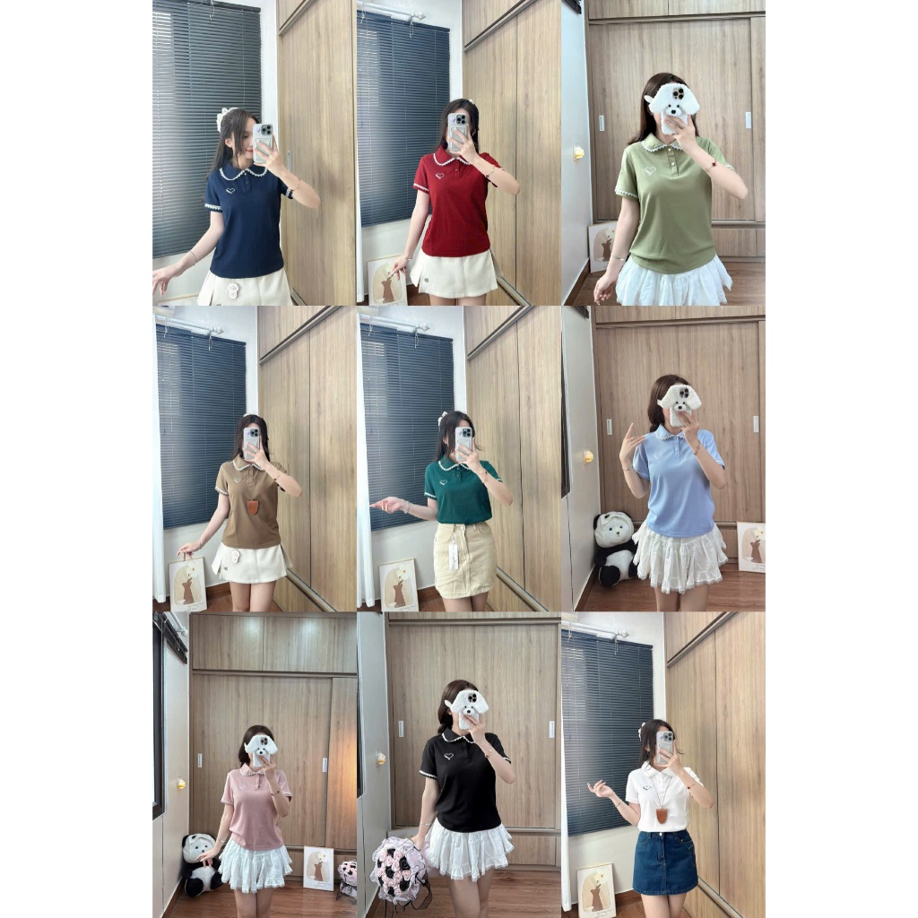 Combo 2  Áo  Polo nữ thiết kế viền cổ ren + tay áo, dáng xuông , hoạ tiết thêu đơn giản sang trọng dễ phối  đồ ( M19) | BigBuy360 - bigbuy360.vn