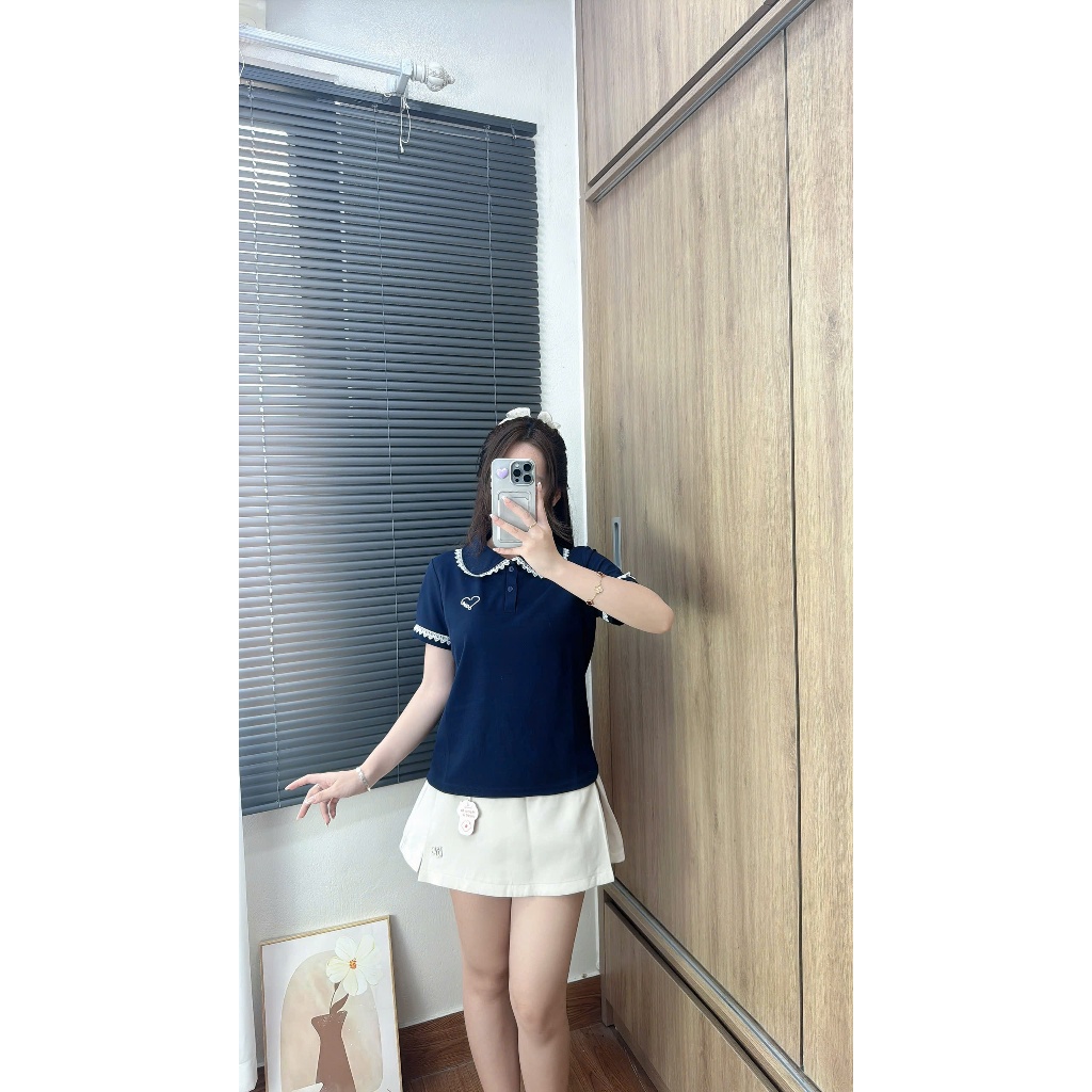Combo 2  Áo  Polo nữ thiết kế viền cổ ren + tay áo, dáng xuông , hoạ tiết thêu đơn giản sang trọng dễ phối  đồ ( M19) | BigBuy360 - bigbuy360.vn
