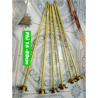 Trọn bộ kim thu lôi cổ điển đồng thau phi 16 dài 80cm (kim ren sẵn + đế + kẹp xiết)