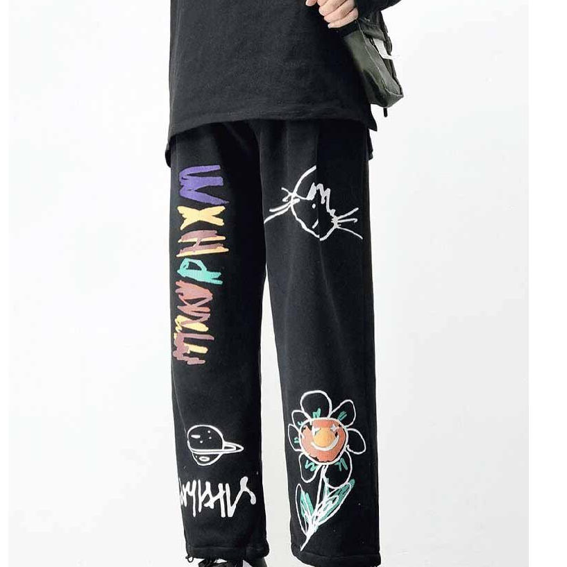 Quần Dài Nỉ Dáng Rộng In Hoa Zombie Kiểu hip-hop Đường Phố Thời Trang Xuân Thu Cho Nam - dt_shop 02