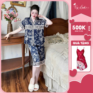  Bộ ngủ nữ cổ Y lửng chất liệu lụa latin thoáng mát thấm hút mồ hôi tốt mềm mại S1235 họa tiết 