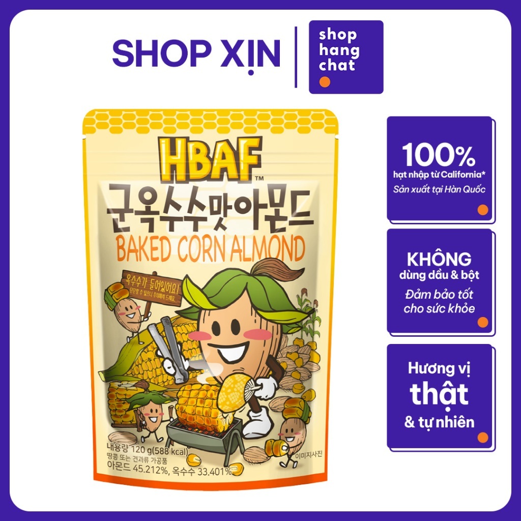 [GÓI LẺ 120G] Hạt Hạnh Nhân Tẩm Vị Hàn Quốc HBAF Thơm Ngon Tiện Lợi Dinh Dưỡng Healthy (120g)
