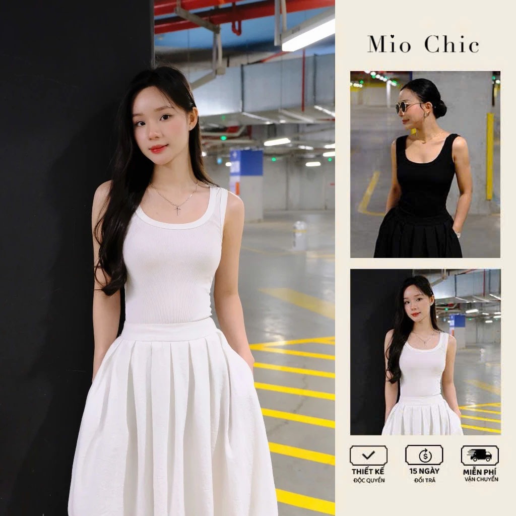 MioChic - Áo Thun Ba Lỗ Nữ Form Ôm, Cổ Khoét, Chất Tăm Co Giãn Mát Mẻ AO007