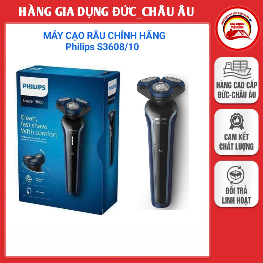 Máy cạo râu Philips S3608/10 Siries 3000, đầu cạo Flex 5 hướng, cạo sạch, không đau rát