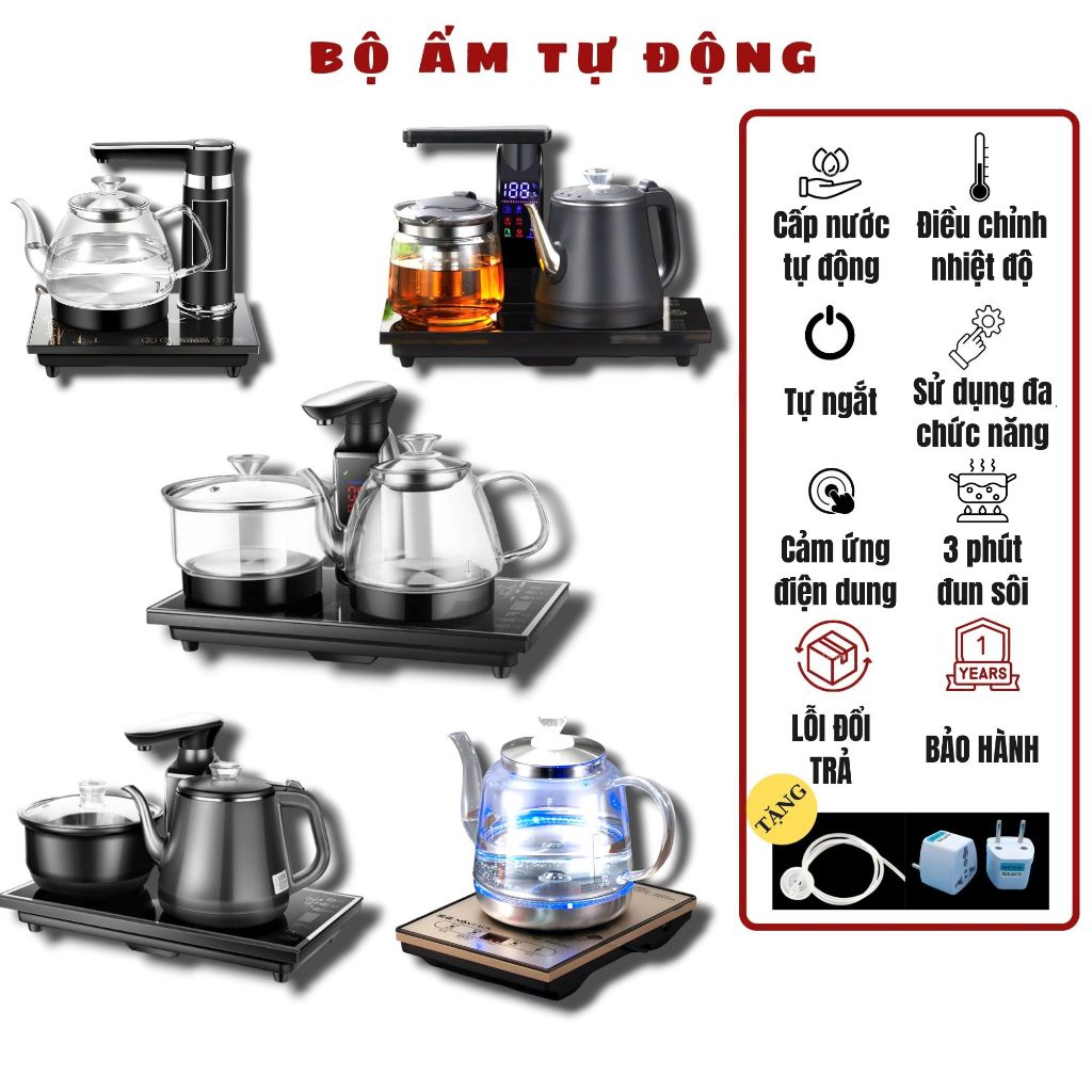 Bộ ấm pha trà, ấm đun siêu tốc - tự động cấp nước, tự động đun sôi, tự động ngắt, cảm ứng đa dụng [BH 12 Tháng]