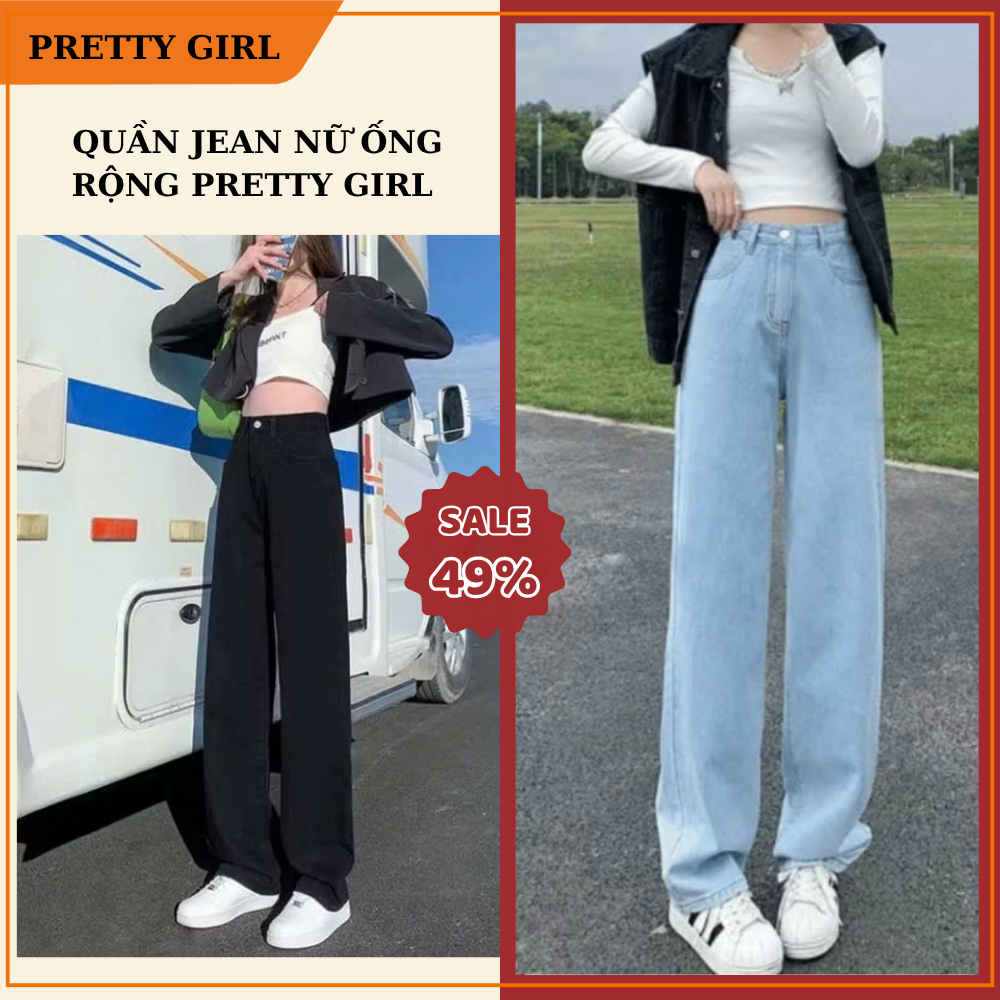 Quần Jean Nữ Ống Rộng Pretty Girl, Dáng Ống Suông Rộng, Quần Bò Nữ Ống Rộng Dáng Hot Trend