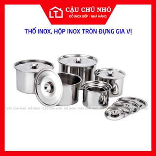  Hộp inox tròn có nắp thố inox đựng mỡ gia vị nấu được trên bếp từ gas Cậu Chủ Nhỏ 