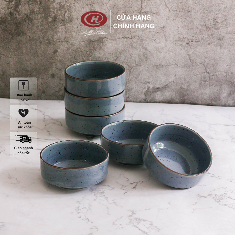 Bộ 6 và bộ 10 bát cơm, bát súp xanh dương kiểu Nhật 11cm - Sứ Minh Châu HC