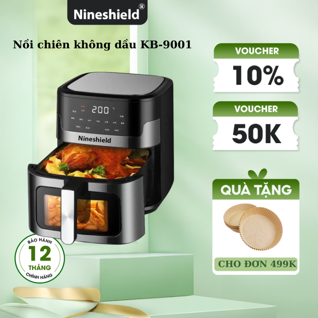 Nồi chiên không dầu Nineshield KB-9001M dung tích 15L nướng được cả con gàc công nghệ Nhật Bản Rapid