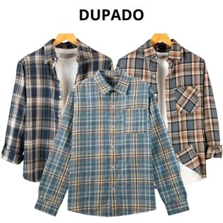 Áo Sơ Mi Flannel Nam Nữ Kẻ Caro Dài Tay DUPADO Chất Liệu Dạ Cotton Cổ Bẻ Màu Ghi Kẻ Sọc M03 - Shirt, Menswear Kate Jean