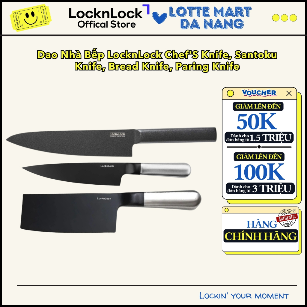 Dao Nhà Bếp Đa Năng LocknLock Chef'S Knife, Santoku Knife, Bread Knife, Paring Knife