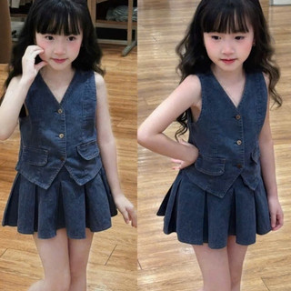  Quần áo bé gái -Sét áo +chân váy bò dập ly siêu xinh cho bé gái từ 1-8 tuổi fom 10-30kg annakids 