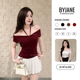 (MỞ BÁN) Áo Thun Trễ Vai Thắt Dây Cổ Yếm - BYJANE-615