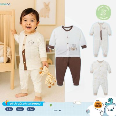 Đồ bộ sơ sinh bé trai bé gái Mompa dài tay cúc giữa 0-9 tháng vải Sợi tre Bamboo mềm mịn 0055