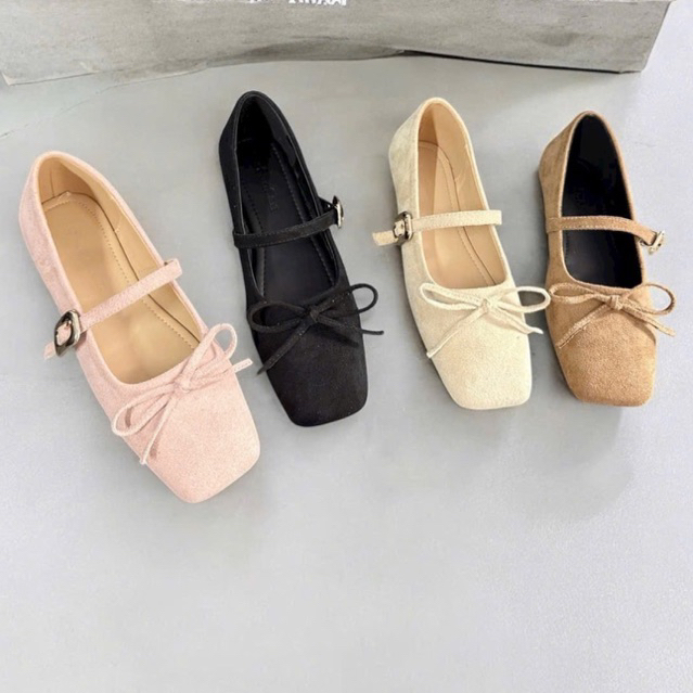 Giày bệt nơ chất da lộn nhiều màu sắc trẻ trung DL08