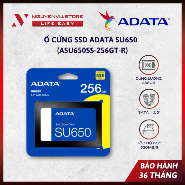 [CHÍNH HÃNG] Ổ cứng SSD ADATA SU650 256GB SATA III 2.5" (ASU650SS-256GT-R) - [FULL VAT]
