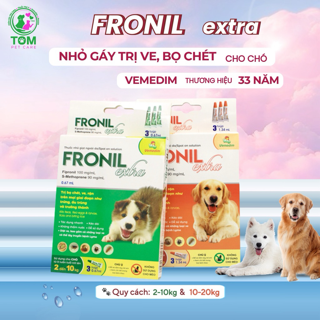 FRONIL EXTRA nhỏ gáy cho Chó sạch ve rận, bọ chét của Vemedim
