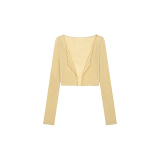 Áo cardigan croptop nữ tay dài chất len mỏng co giãn nhẹ, cổ tròn kiểu khoác ngoài che nắng dáng ôm phong cách Hàn Quốc