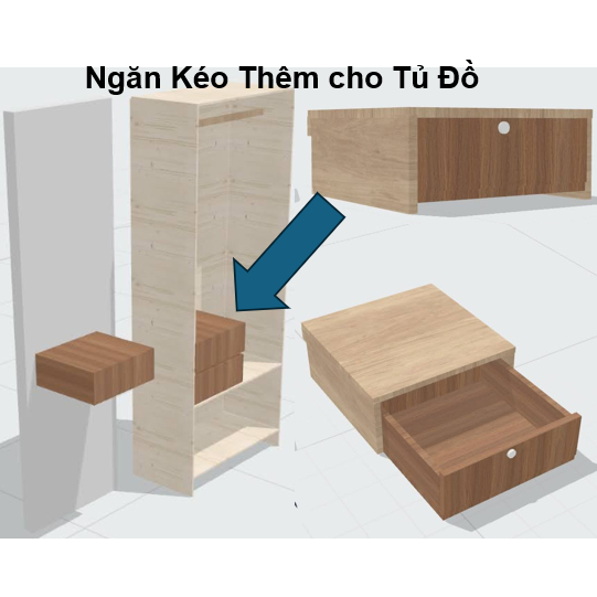 Ngăn Kéo, Hộp Gỗ Ghép Thêm Cho Tủ Đồ Hộp Treo Đa Năng Sơn Kĩ