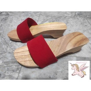 Guốc Gỗ Guốc Mộc Cao 5 Phân Quai Nhung Đen 2 Lớp ( đế cao su 2 lớp )
