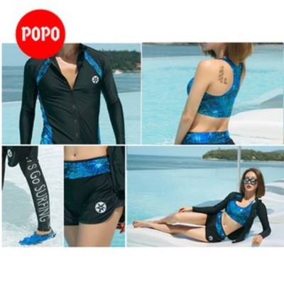 Bộ đồ bơi giữ nhiệt nam dài tay có khóa kéo mặt trước trong bộ sưu tập đồ đi biển 2024 POPO