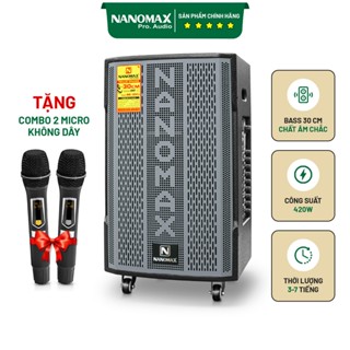 Loa Kẹo Kéo Karaoke Bluetooth Nanomax NK-12H3 Xám Bass 30cm 420w Tặng 2 Mic Bản Nâng Cấp Mới Chống Hú Tốt