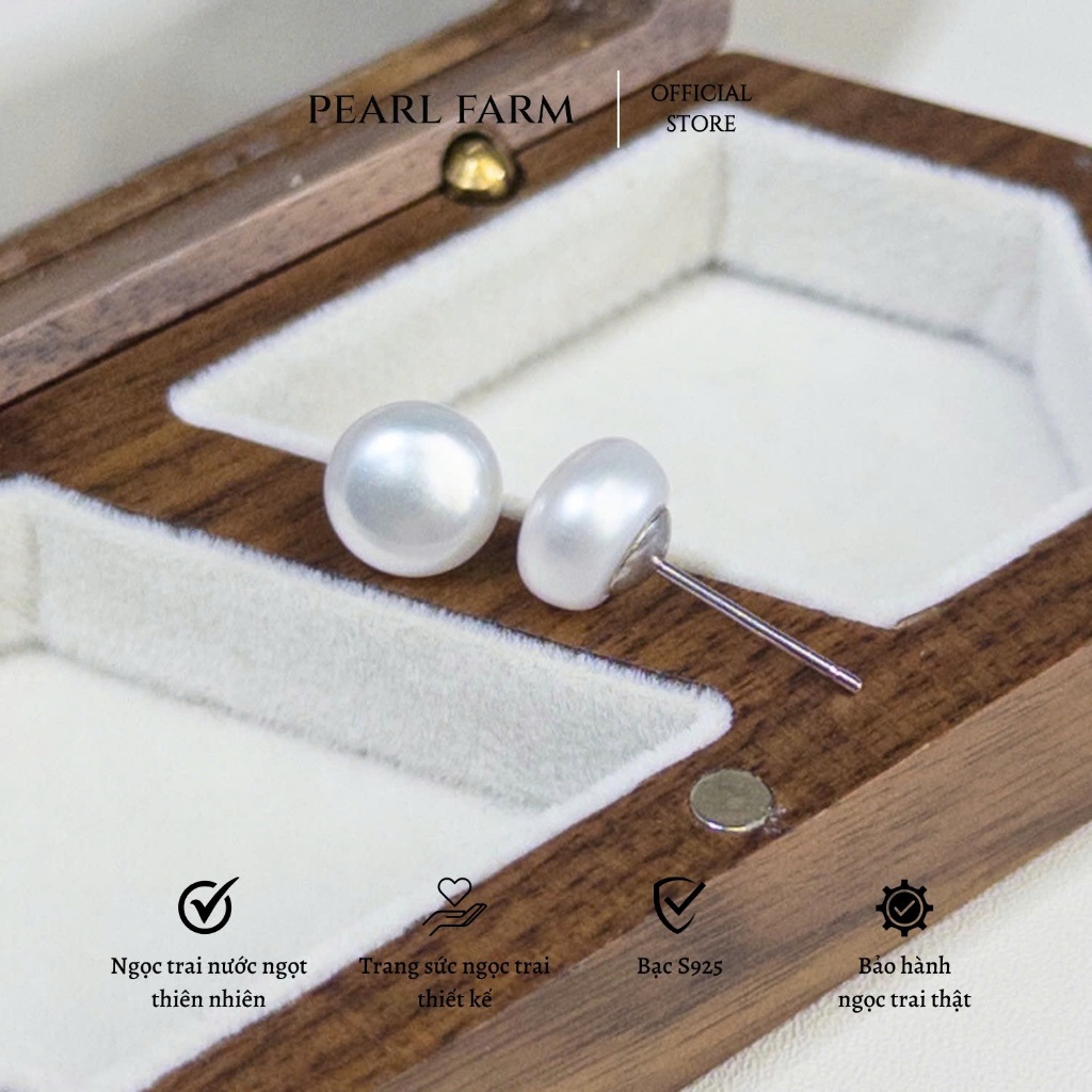 Bông Tai Ngọc Trai Nụ Nước Ngọt Dáng Bánh Bao 6-10mm Pearl Farm