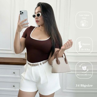 Áo cổ U bo viền 34AT070, áo thun bigsize cổ chữ U kiểu dáng trẻ trung phù hợp đi chơi, dạo phố.