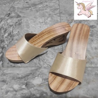 Guốc Gỗ Guốc Mộc Cao 7 Phân Đế Xuồng Quai Lụa Bảng Lớn ( đế cao su 2 lớp )