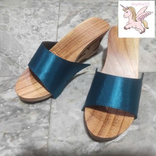Guốc Gỗ Guốc Mộc Cao 7 Phân Đế Xuồng Quai Lụa Bảng Lớn ( đế cao su 2 lớp )