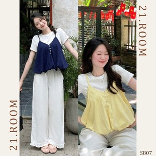 Set Yếm Nữ 2 Dây Dáng Bí Cúc Dọc Kèm Áo Thun Trơn (Có Bán Lẻ Yếm) 21.ROOM S807